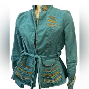 Seed 153 fitted teal blazer jacket tie waist medium M